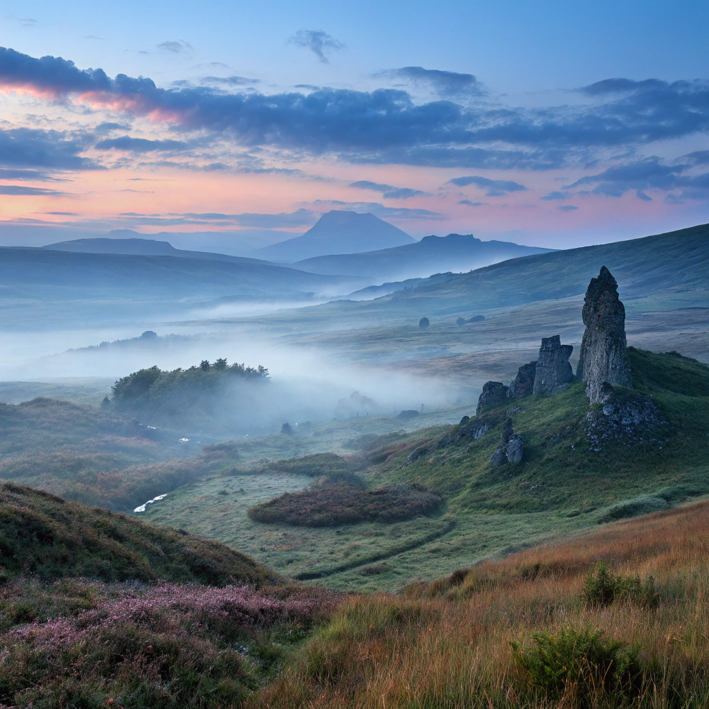 Mist-shrouded Highland dawn